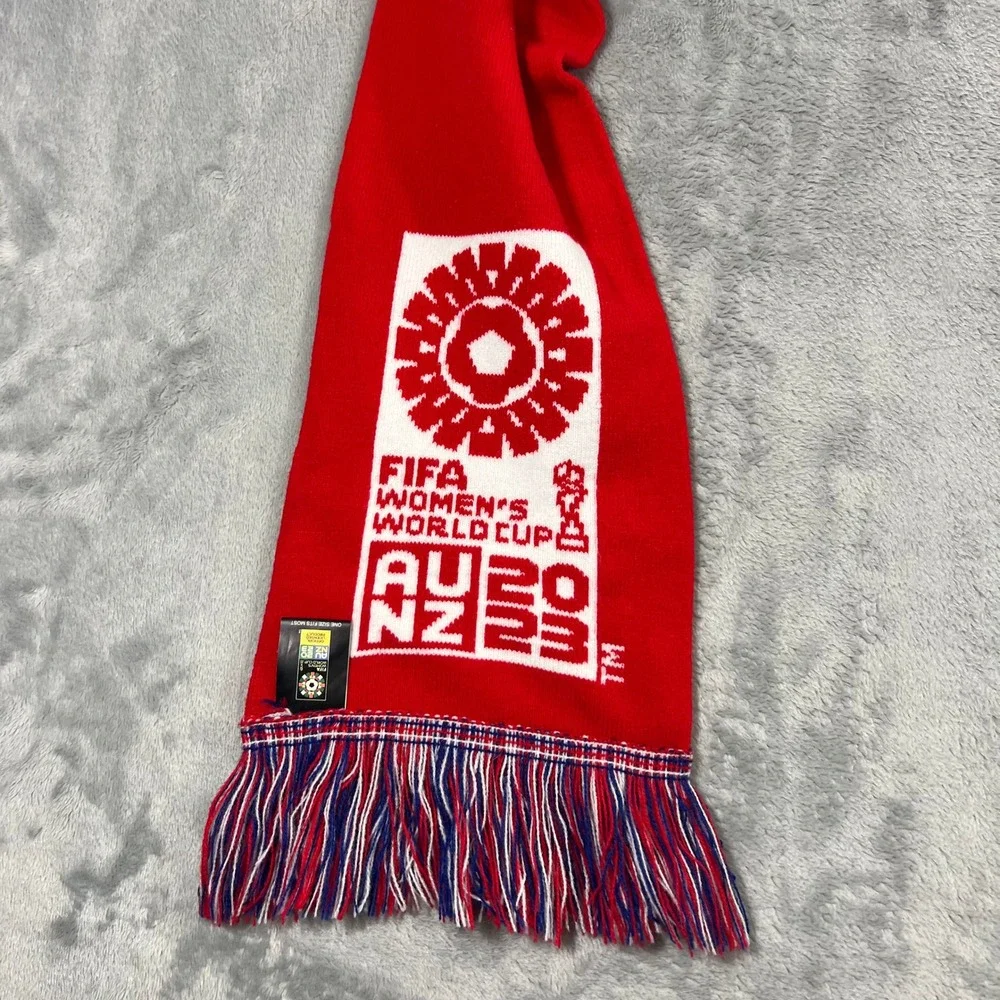 FIFA Scarf USA World Cup 2023 OS Red White Blue Knit Fringe Logo